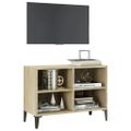 vidaXL TV stolík kovové nohy dub sonoma 69,5x30x50 cm
