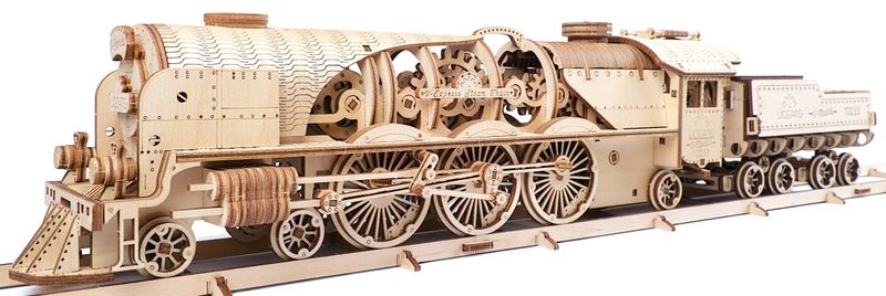 Ugears 3D drevené mechanické puzzle V-Express Parná lokomotíva 4-6-2 s tendrom
