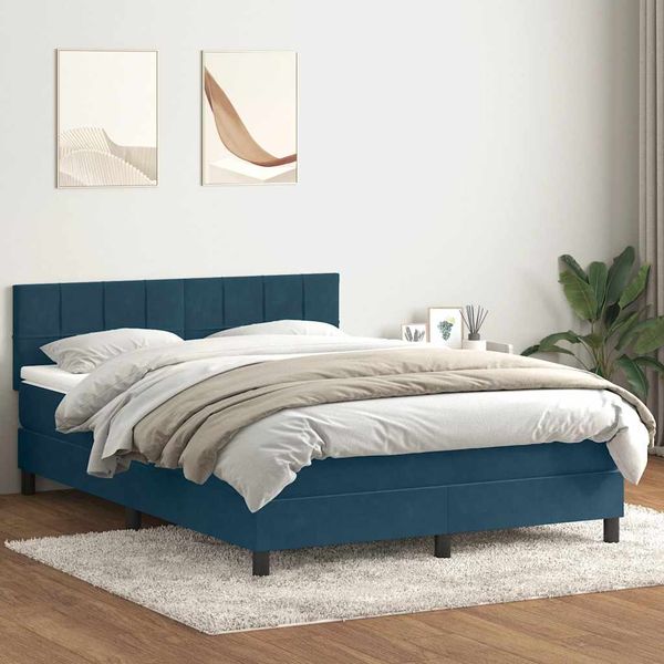 vidaXL Posteľný rám boxsping s matracom tmavomodrý 160x210 cm zamat
