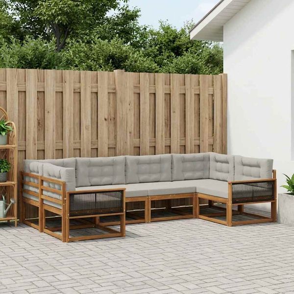 vidaXL Záhradná súprava gaučov s vankúšom 6 pcs Prírodná a svetlosivá