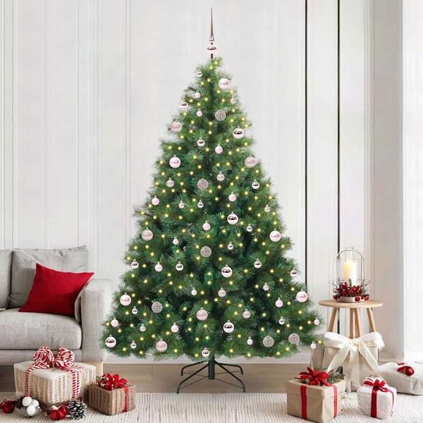 vidaXL Umelý vianočný stromček s 300 LED-i Zelená 210 cm PE a PVC