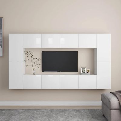vidaXL 8-dielna súprava TV skriniek lesklá biela drevotrieska
