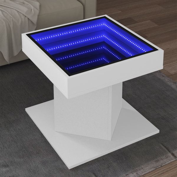 vidaXL Konferenčný stolík s LED biely 50x50x45 cm kompozitné drevo