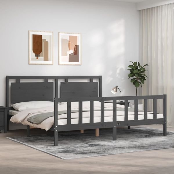vidaXL Posteľný rám s čelom sivý 200x200 cm masívne drevo