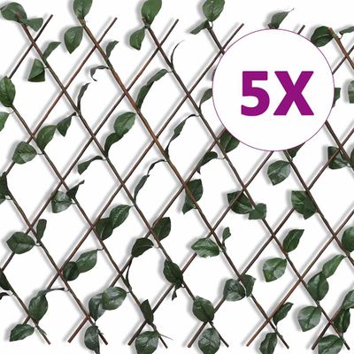 vidaXL Mriežkový plot z vŕbového prútia 5 ks s umelým lístím 180x90 cm