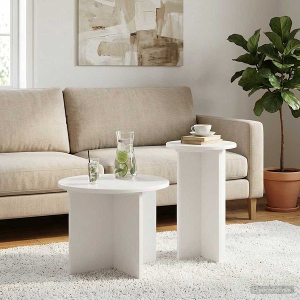 vidaXL Sada príručných stolíkov 2 pcs Biela Kompozitné drevo