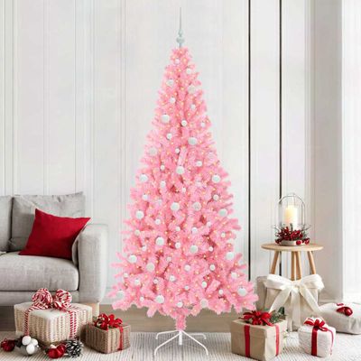 vidaXL Vianočný stromček s 300 LED-i so stojanom Ružová 210 cm PVC