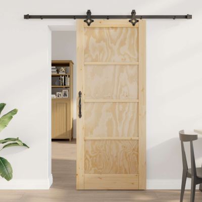 vidaXL Posuvné dvere Prírodná a čierna 83 x 202 cm Borovicový masív