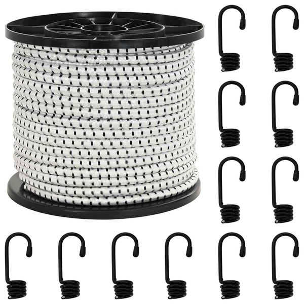 vidaXL Bungee šnúry s háčikmi 10 mm Čierna a biela PP a guma
