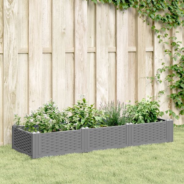 vidaXL Záhradný kvetináč s kolíkmi bledosivý 125x40x28,5 cm PP