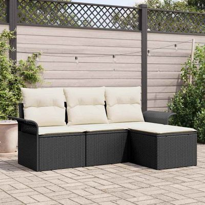 vidaXL Súprava záhradných pohoviek s vankúšom 4 pcs Čierna Poly ratan