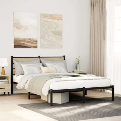 vidaXL Kovový posteľný rám bez matraca dub sonoma 135x190 cm