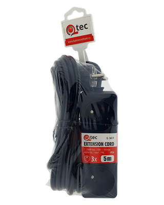 Prodlužovací přívod černý 3 zásuvky, 5m, Q-361F QTEC