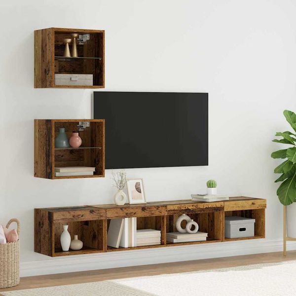 vidaXL TV nástenné jednotky s LED 5 pcs Staré drevo Kompozitné drevo
