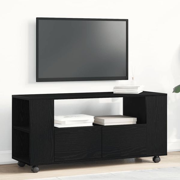 vidaXL TV skrinka kolieska dub čierna 102x34,5x43cm kompozitné drevo