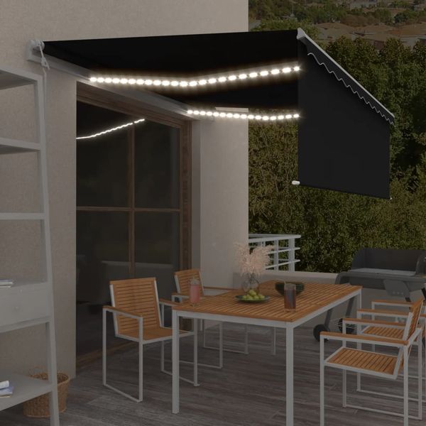 vidaXL Automatická markíza tienidlo&LED&senzor vetra 4x3m antracitová