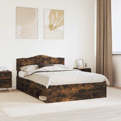 vidaXL Rám postele Dymová dub 150 x 200 cm Masívne borovicové drevo