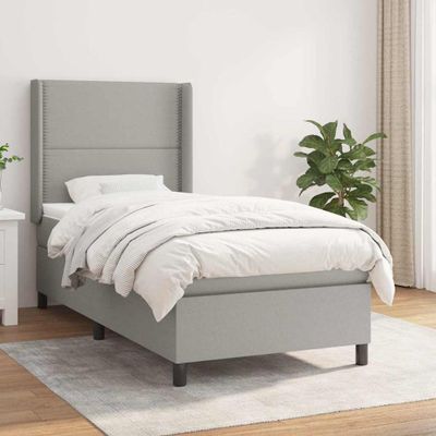 vidaXL Posteľný rám boxsping s matracom bledosivý 90x190 cm látka