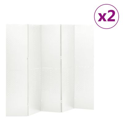 vidaXL 5-panelové paravány 2 ks biele 200x180 cm oceľ