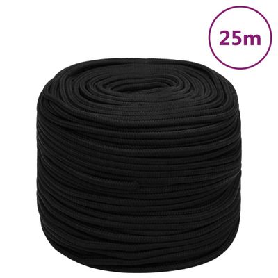 vidaXL Pracovné lano čierne 6 mm 25 m polyester