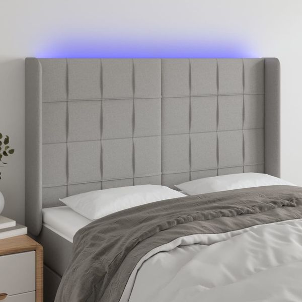vidaXL Čelo postele s LED bledosivé 147x16x118/128 cm látka