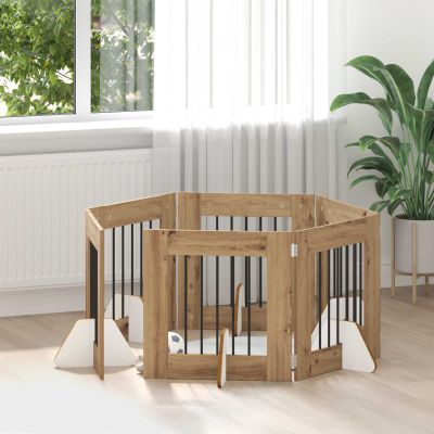 vidaXL Brána pre psov so stojanmi 6 pcs Dub artisan 60 x 60 cm
