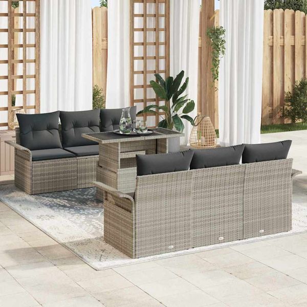 vidaXL Súprava záhradných pohoviek 7 pcs Svetlosivá Poly Ratan