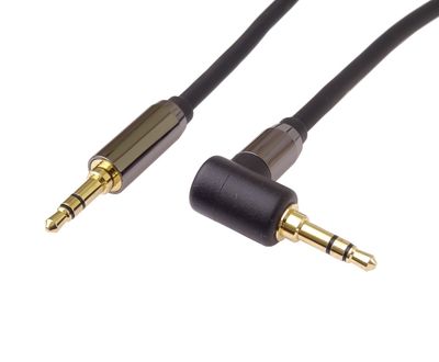 PremiumCord HQ tienený kábel stereo Jack 3.5mm - Jack 3.5mm zahnutý 90° 1,5 m
