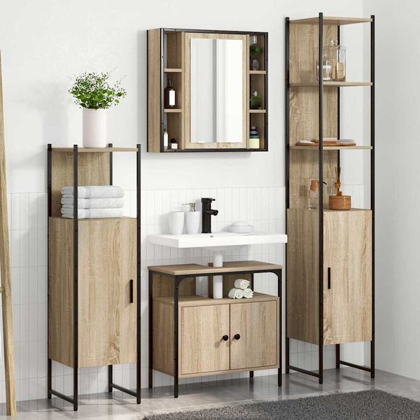 vidaXL Sada kúpeľňového nábytku 4 pcs Sonoma dub Kompozitné drevo