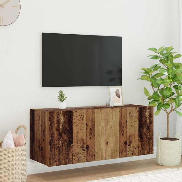 vidaXL TV nástenná skriňa s LED Nástenný Staré drevo 100 x 35 x 41 cm