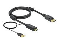 Kábel video/audio - HDMI, USB (iba napájanie) so zástrčkami (male) do DisplayPort so zástrčkami (male) - 1 m - trojnásobne tienený - čierna - podporuje 4K