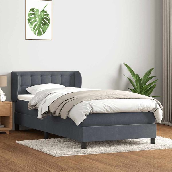 vidaXL Posteľný rám boxspring s matracom tmavosivý 90x220 cm zamat