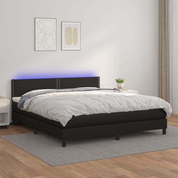vidaXL Boxspring posteľ s matracom a LED čierna 160x200 cm umelá koža