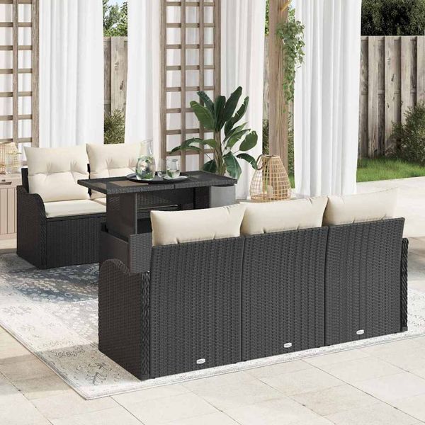 vidaXL Súprava záhradných pohoviek s vankúšom 6 pcs Čierna Poly Ratan