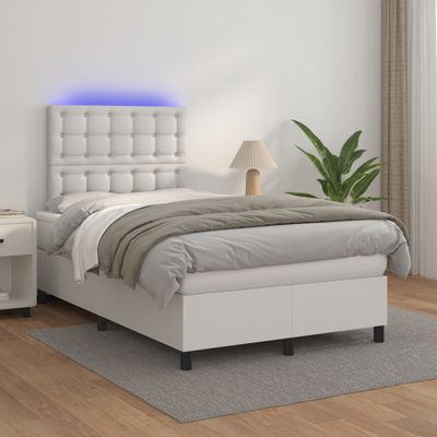 vidaXL Boxspring posteľ s matracom a LED biela 120x200 cm umelá koža