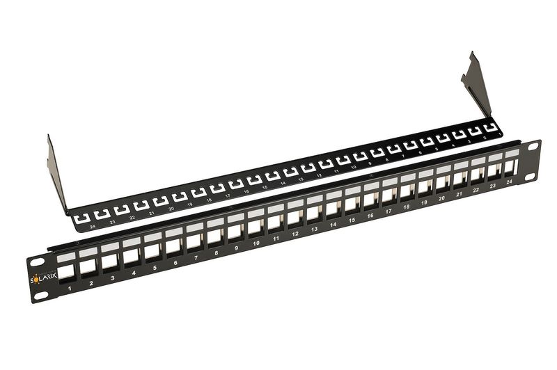 19" modulárny neosadený patch panel Solarix 24 portov čierny 1U SX24 M-0-STP-BK-UNI