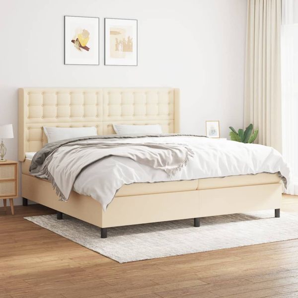vidaXL Boxspring posteľ s matracom krémová 200x200 cm látka