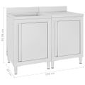 vidaXL Gastro kuchynský drez so skrinkou 120x60x96 cm nehrdzavejúca oceľ