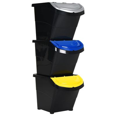 vidaXL stohovateľné odpadkové koše s vekom 3 ks Black PP 78 L