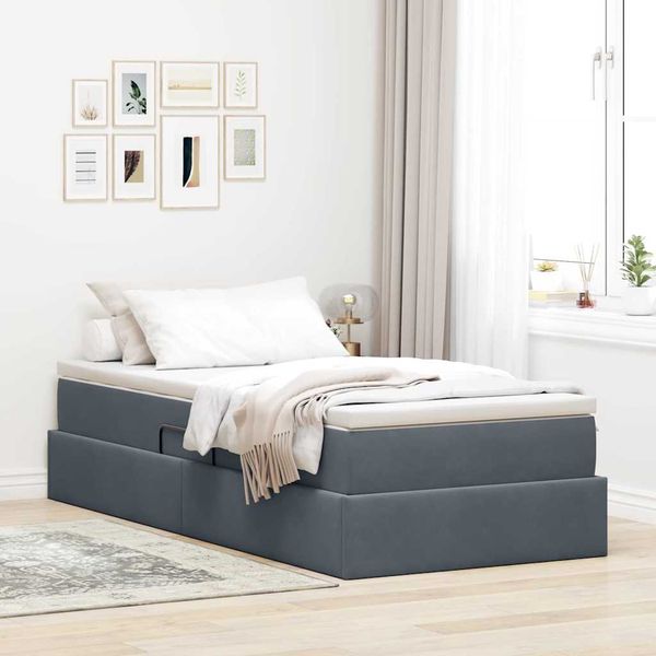 vidaXL Postel s úložným prostorem a matrací Tmavo šedá 100 x 200 cm