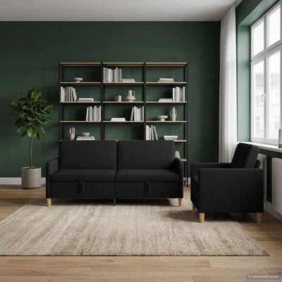 vidaXL Súprava pohovky s úložným priestorom 2 ks Čierna Polyester
