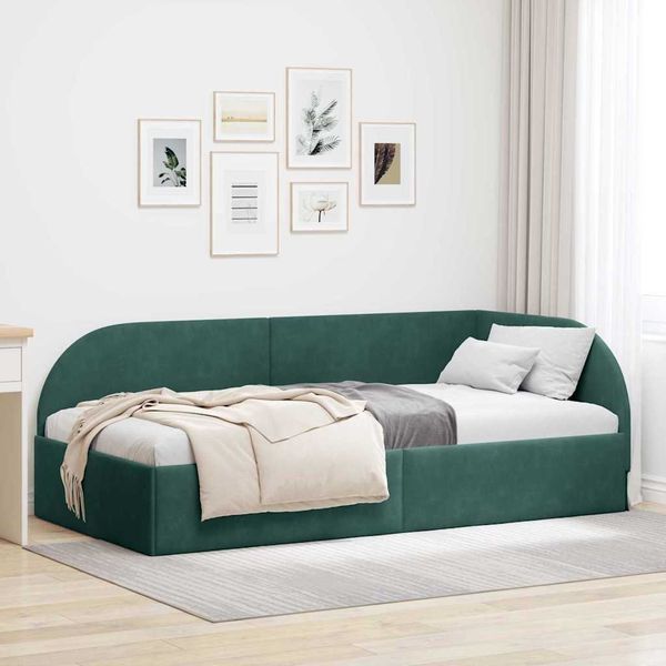 vidaXL Rohový rám postele Tmavozelená 90 cm x 200 cm Zamat