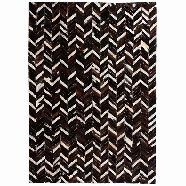 vidaXL Koberec z kúskov pravej kože, 190x290 cm, chevron, čierno-biely