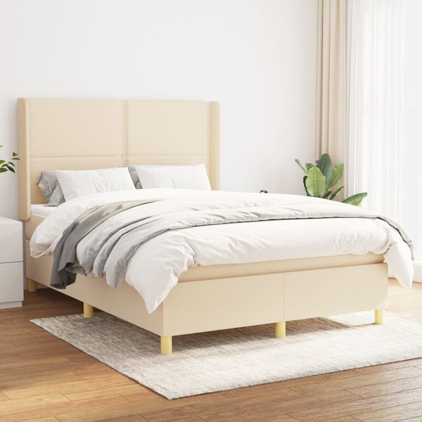 vidaXL Posteľný rám boxspring s matracom krémový 140x200 cm látka