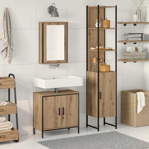 vidaXL Sada kúpeľňového nábytku Nástenný 3 pcs Hnedá Kompozitné drevo