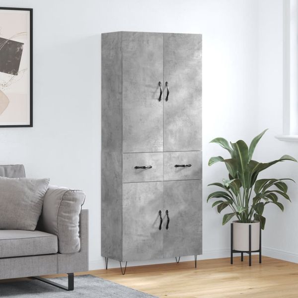 vidaXL Vysoká skrinka betónová sivá 69,5x34x180 cm spracované drevo