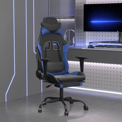 vidaXL Masážna herná stolička s podnožkou čierna a modrá umelá koža