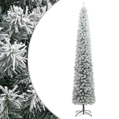vidaXL Úzky vianočný stromček so stojanom a vločkami 270 cm PVC