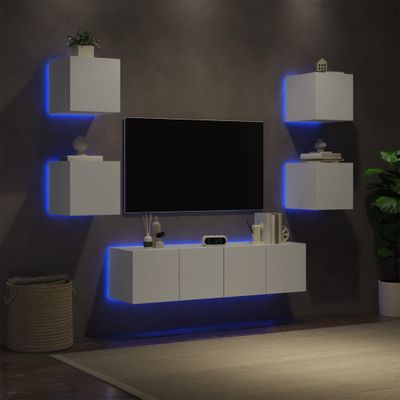 vidaXL 6-dielne TV nástenné skrinky s LED biele kompozitné drevo