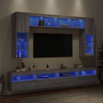 vidaXL 8-dielna súprava TV nástenných skriniek s LED sivá sonoma